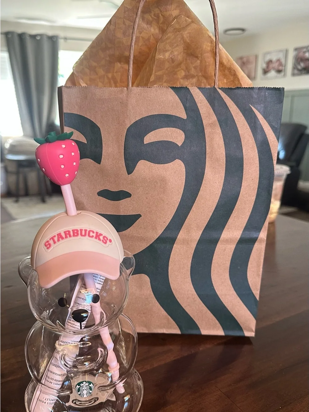 Starbucks Pink Strawberry Bearista glass cup